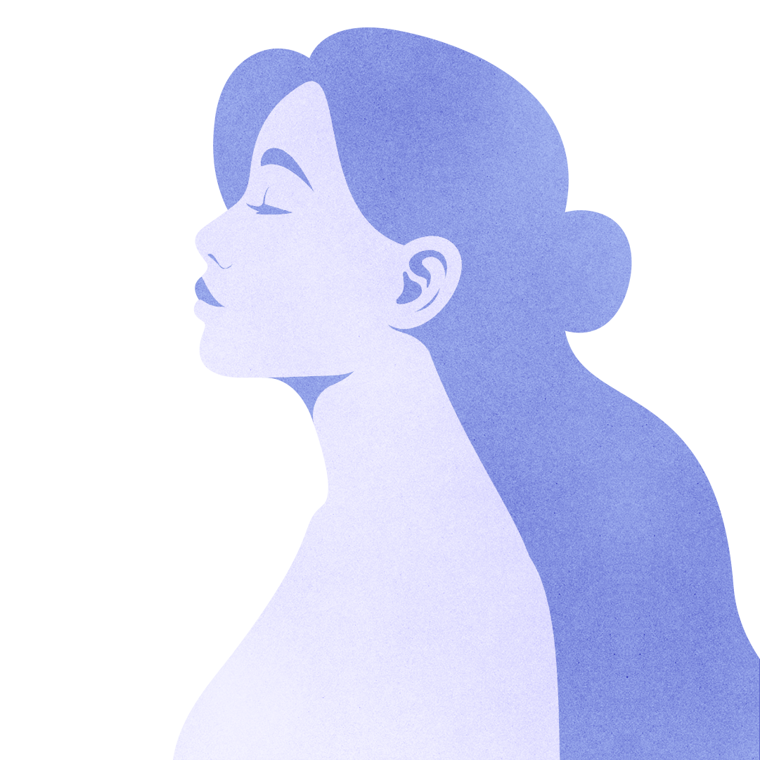 Illustration of a woman in side view, eyes closed, symbolizing your busy lifestyle and the convenience of enjoying short, engaging stories when and where you want.